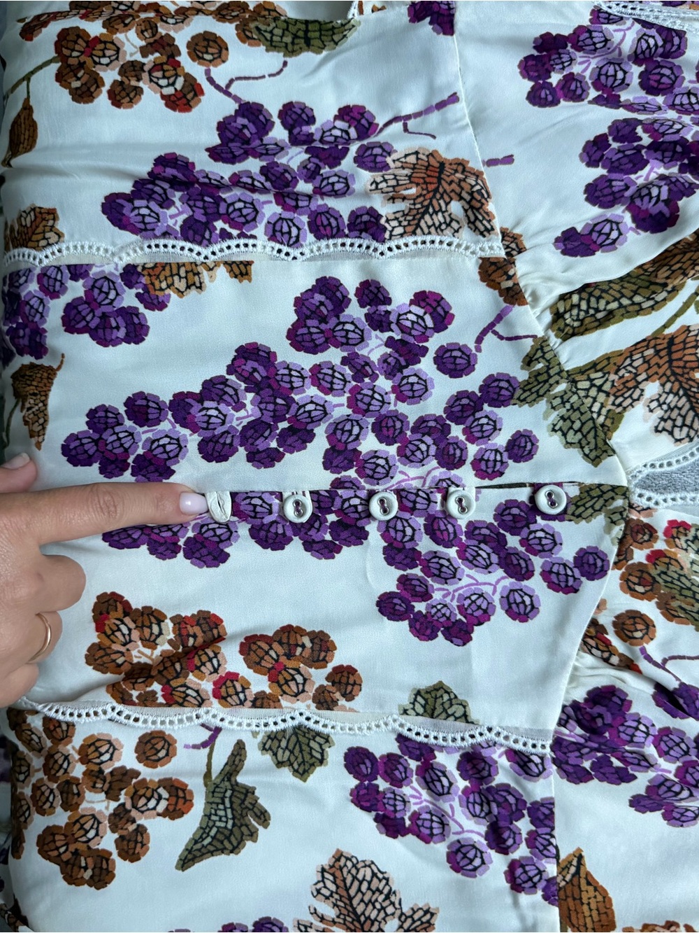 FARM Rio White Maxi Dress with Purple Grape & Brown Leaf Print - Picture 5 of 9